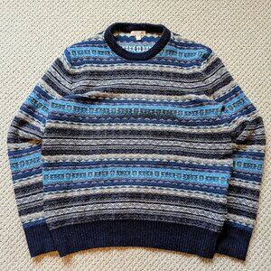 GAP Lambswool Crewneck Sweater Medium Ribbed Collar Stripe Pattern 2014